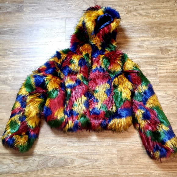Multicolored Faux Fur Coat - Picture 3 of 5